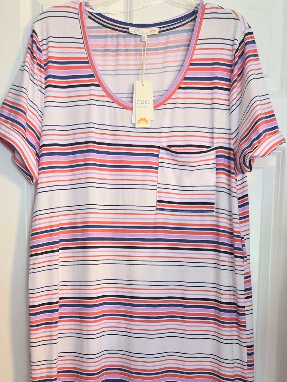 Femine C&C California NWT Striped T-Shirt Maxi Dress Scoop Neck Womens Size XL
